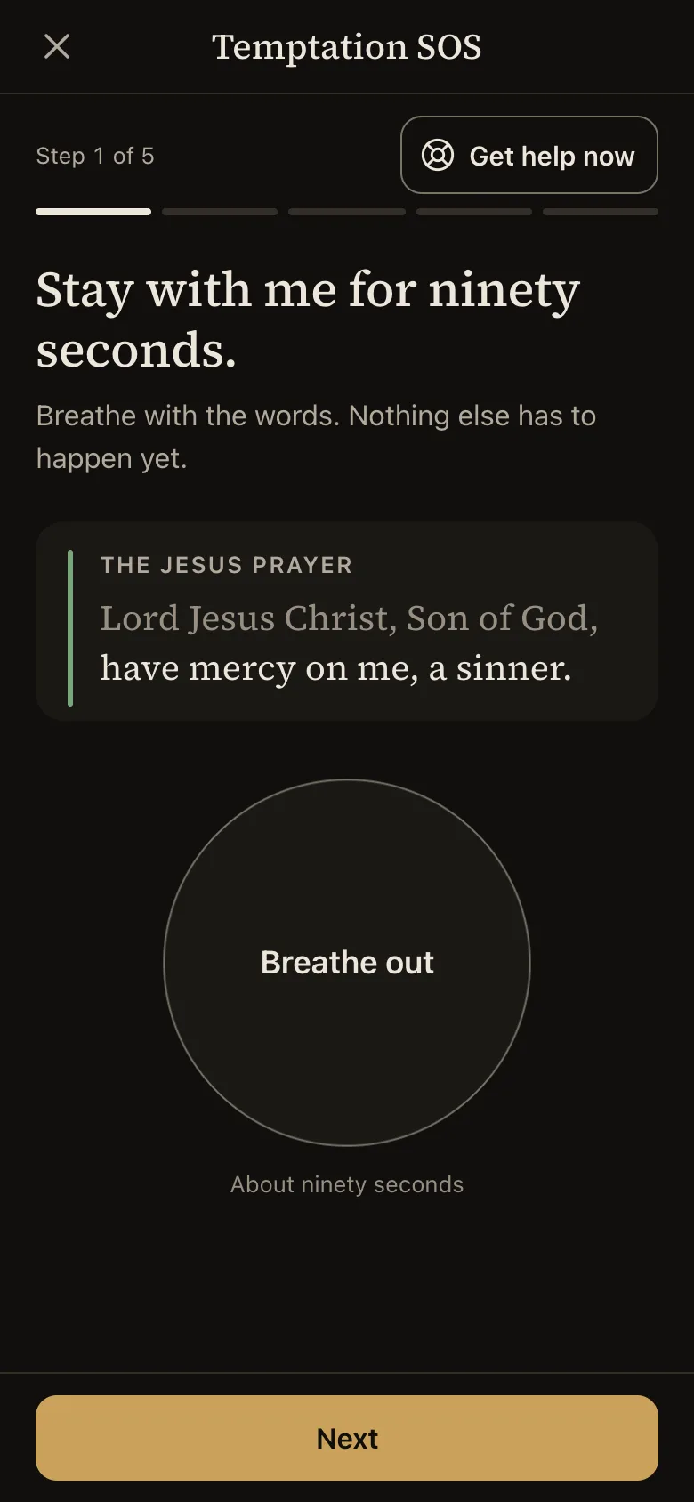 Temptation SOS, step one: a breath prayer with a slow breathing pacer.